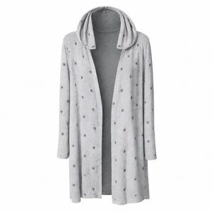 P.J. Salvage Gray Skull Print Hooded Robe - Size Small (Missing Belt)